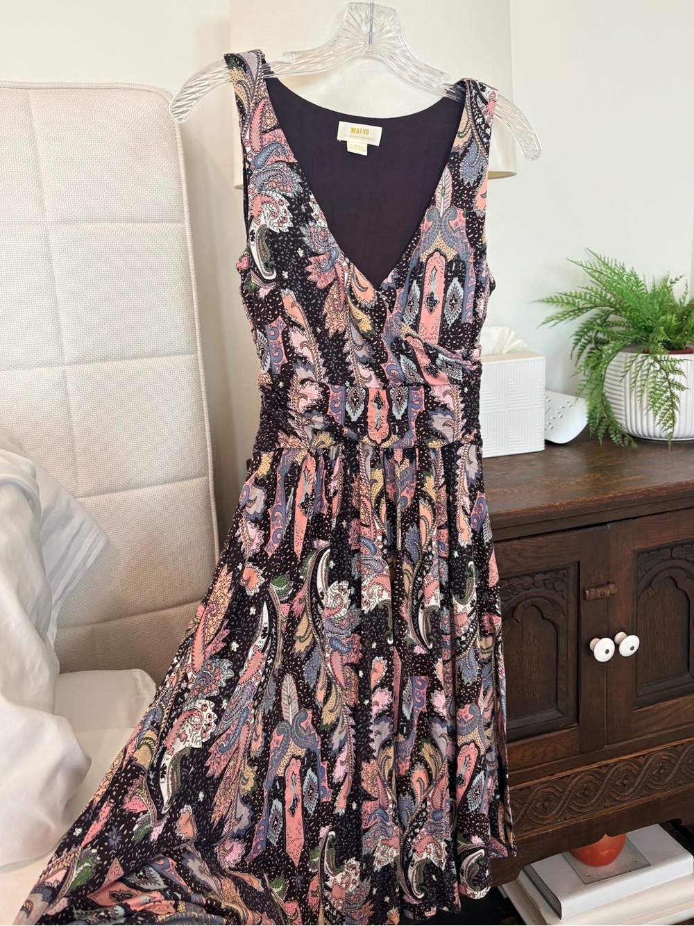 Anthropologie Maeve Black Paisley Wrap-Style Midi Dress XS
